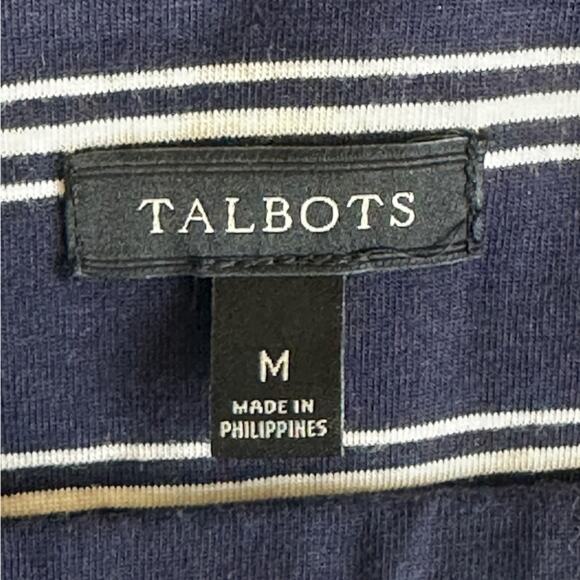 Talbots A-Line Midi Skirt Womens M Navy Blue Knit White Stripe Nautical Coastal - Picture 4 of 5